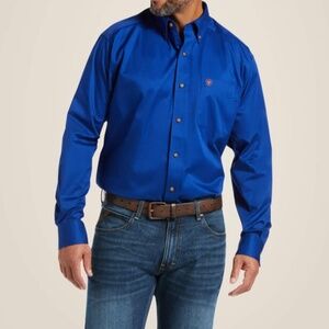 ARIAT Solid Twill Fitted Long Sleeve Shirt Button down Men’s Blue Size 2XL